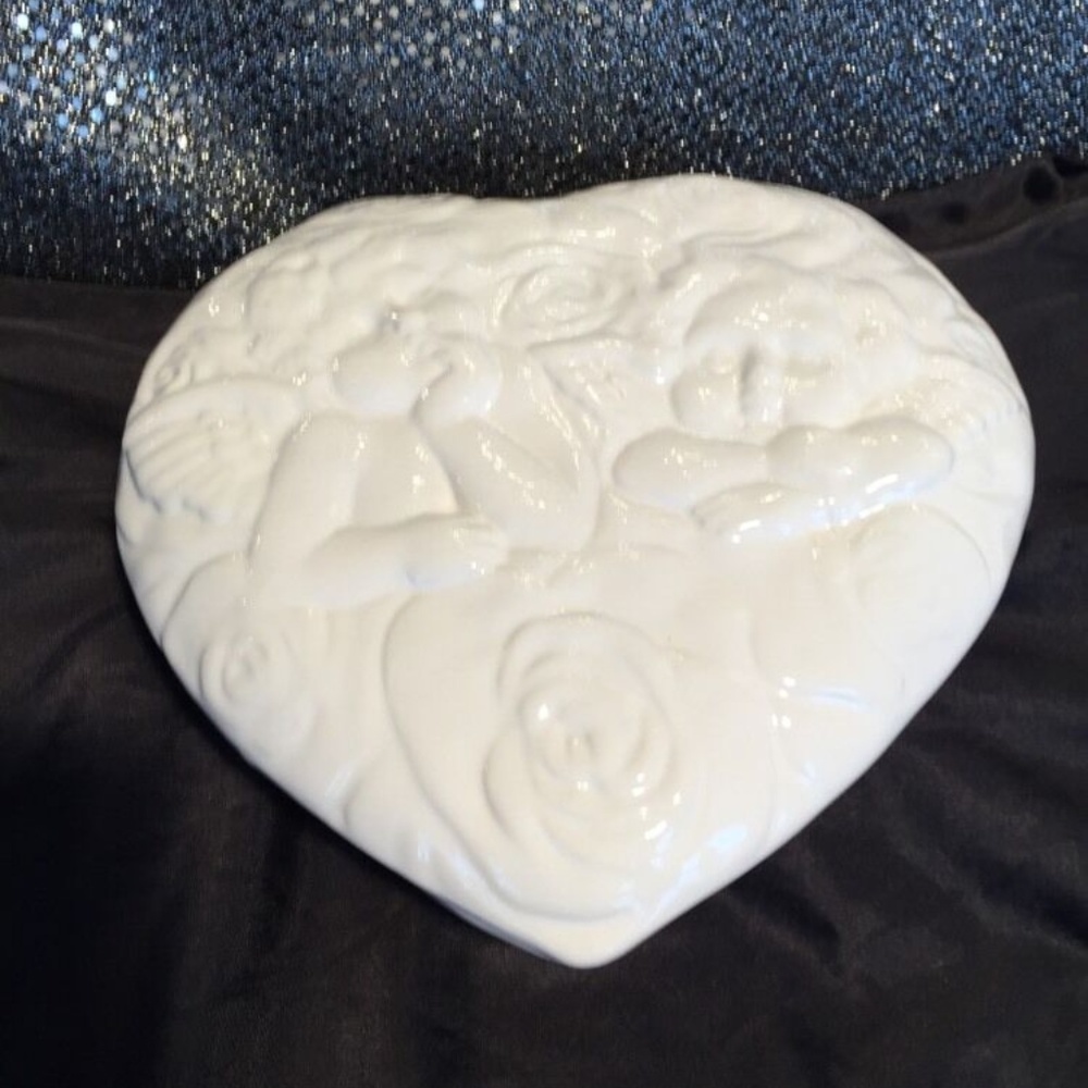 Heart Shaped Trinket Box Angel 7" x 8"valentine